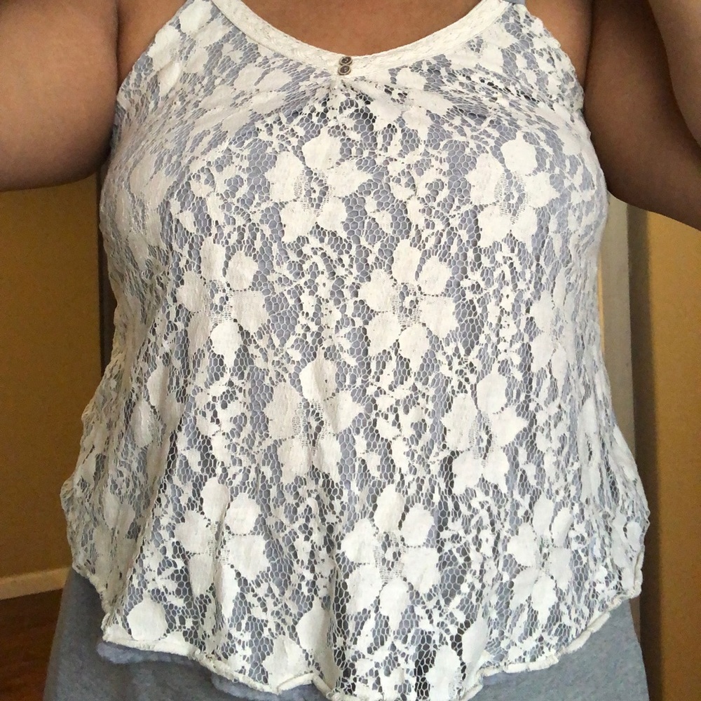 Tank Top with Floral Lace Overlay